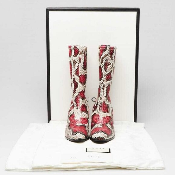 Gucci Red/Beige Python Mid Calf Boots Size 5/35.5 - Picture 5 of 5